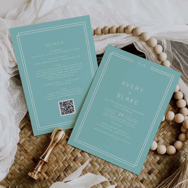AVERY Minimalist Mint Green Frame QR Code Wedding Invitation (AVERY Minimalist Mint Green Frame QR Code Wedding Invitation)