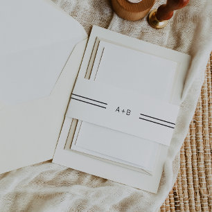 AVERY Modern Black and White Monogram Wedding Invitation Belly Band