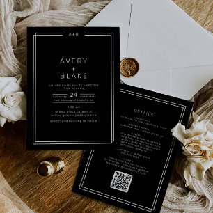 AVERY Modern Black Double Frame QR Code Wedding Invitation
