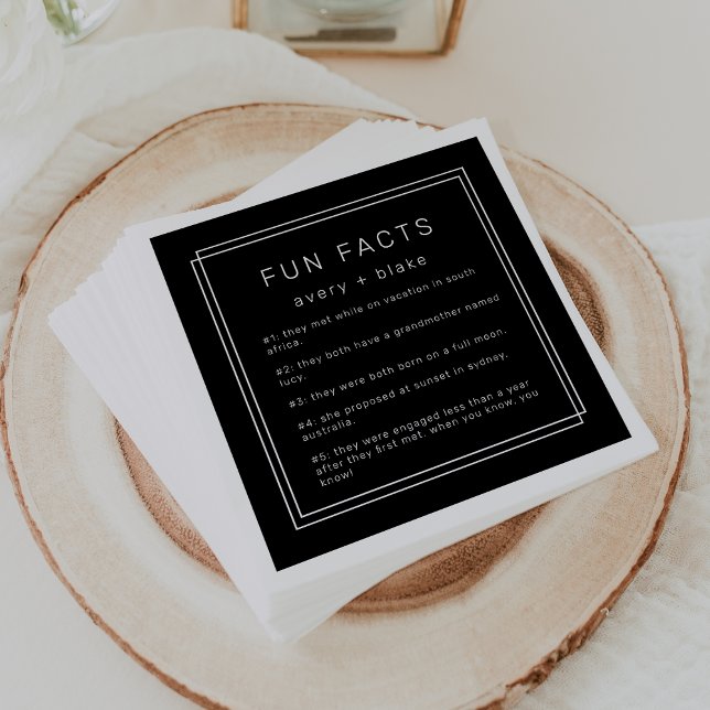 AVERY Modern Black Fun Fact Wedding Napkin (AVERY Modern Black Fun Fact Wedding Napkins)