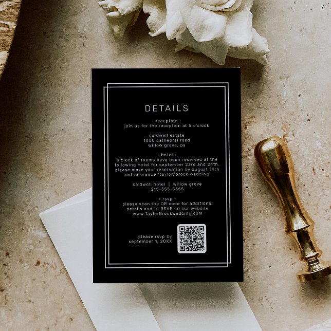 AVERY Modern Black QR Code Wedding Details Enclosure Card (AVERY Modern Black QR Code Wedding Details Enclosure Card)