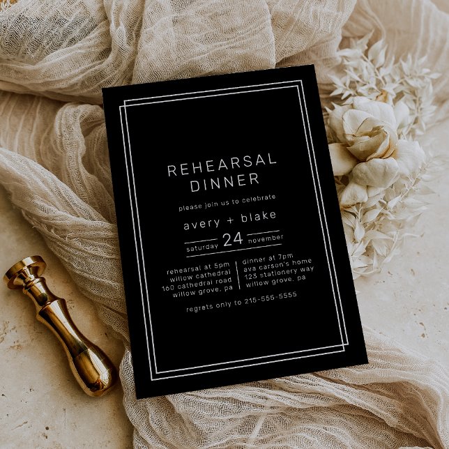 AVERY Modern Black Rehearsal Dinner Invitation (AVERY Modern Black Rehearsal Dinner Invitation)