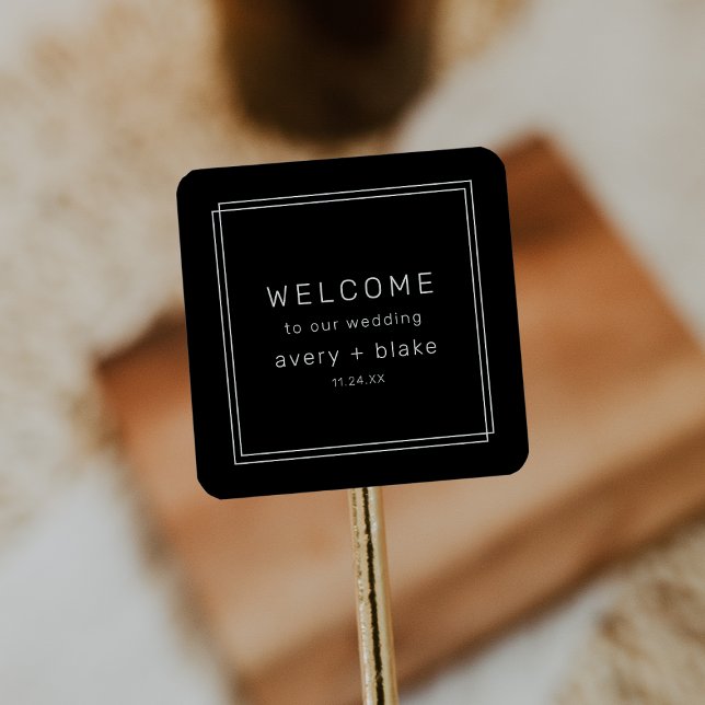 AVERY Modern Black Wedding Welcome Bag Square Sticker (AVERY Modern Black Wedding Welcome Bag Square Sticker)