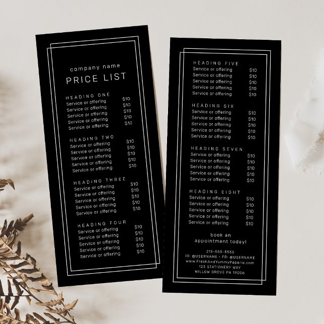 AVERY Modern Dark Black Double Frame Price List Rack Card (AVERY Modern Dark Black Double Frame Price List Rack Card)
