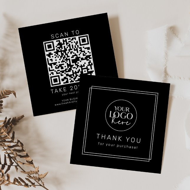 AVERY Modern Dark Black Logo QR Code Thank You Discount Card (AVERY Modern Dark Black Logo QR Code Thank You Discount Card)