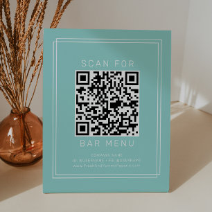 AVERY Modern Minimal Mint Green Bar Menu QR Code Pedestal Sign