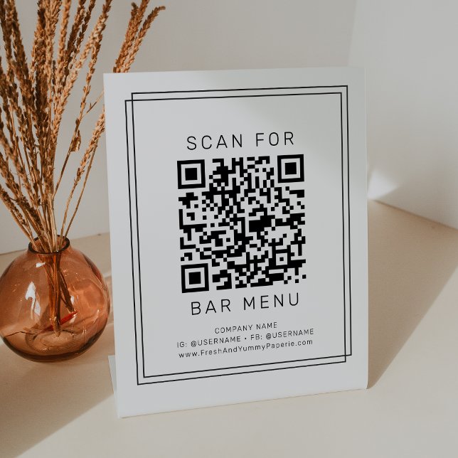 AVERY Modern Minimalist Bar Menu QR Code Pedestal Sign (AVERY Modern Minimalist Bar Menu QR Code Pedestal Sign)
