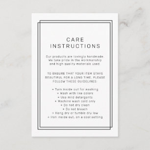 AVERY Modern Minimalist Product Care Instructions Enclosure Card