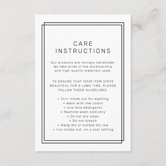 AVERY Modern Minimalist Product Care Instructions Enclosure Card (Front)