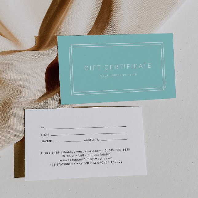 AVERY Modern Mint Green Business Gift Certificate (AVERY Modern Mint Green Business Gift Certificate)