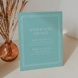 AVERY Modern Mint Green Wedding Signature Drinks Pedestal Sign
