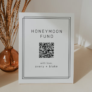 AVERY Modern QR Code Wedding Honeymoon Fund Pedestal Sign