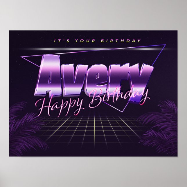 Avery Name Vorname lila retro Poster Geburtstag (Front)