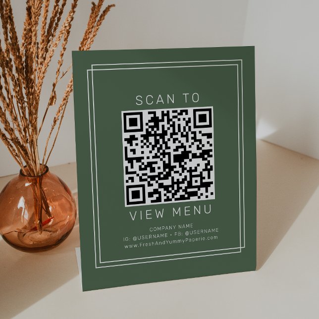 AVERY Rustic Dark Green Restaurant Menu QR Code Pedestal Sign (AVERY Rustic Dark Green Restaurant Menu QR Code Pedestal Sign)