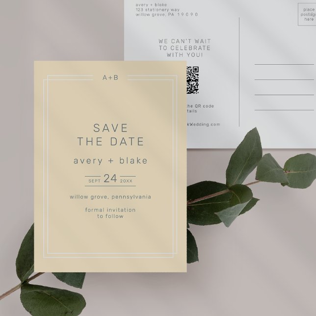 AVERY Simple Neutral Yellow Wedding Save the Date Invitation Postcard (AVERY Simple Neutral Yellow Wedding Save the Date Invitation Postcard)