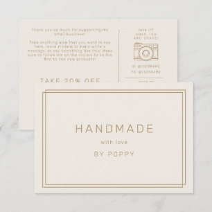 AVERY Vintage Gold Cream Handmade Thank You Order Enclosure Card