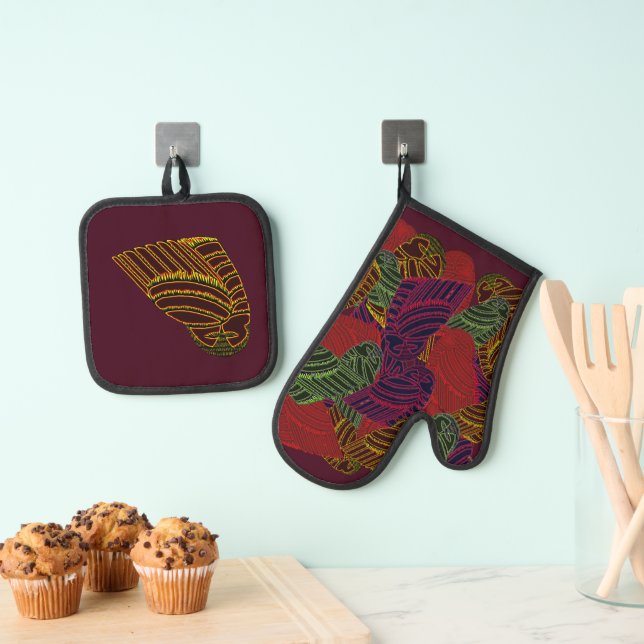 AVIAN ART DECO mitt/potholder Oven Mitt & Pot Holder Set (Insitu(Hanging))