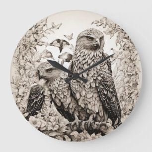 Avian Elegance: Black and White Bird of Prey Wall Large Clock