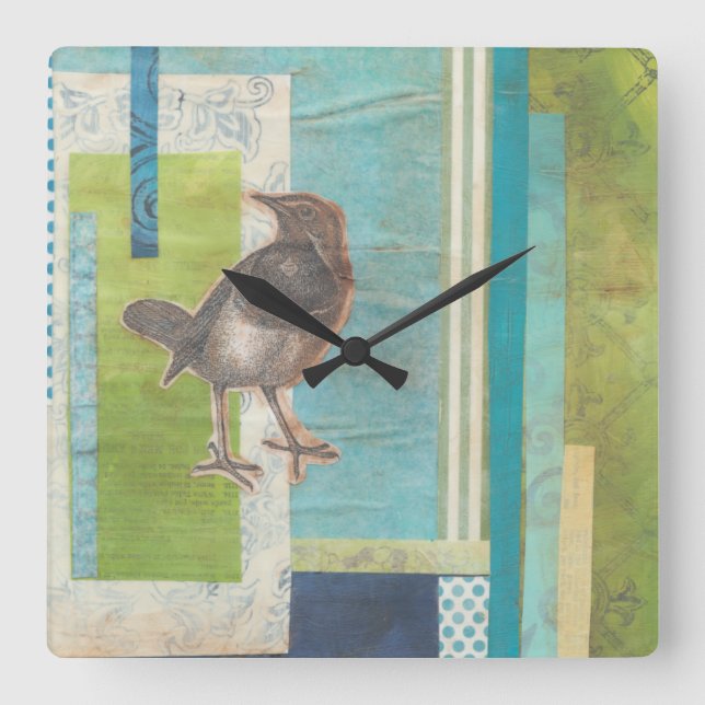 Avian Scrapbook I Square Wall Clock (Front)