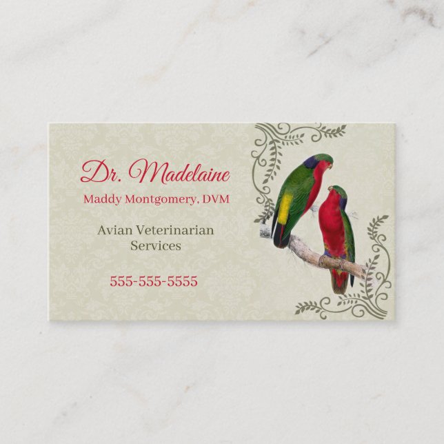 Avian Veterinarian Parrot Business Card (Front)