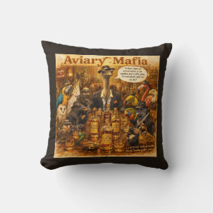 Aviary Mafia Cartoon – Feathered Mob Family Humour Cushion