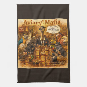 Aviary Mafia Cartoon – Feathered Mob Family Humour Tea Towel
