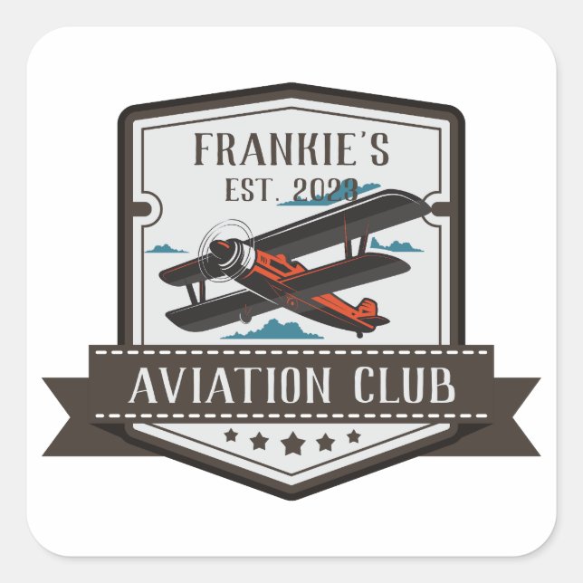 Aviation Aeroplane Pilot Club Custom Square Sticker (Front)