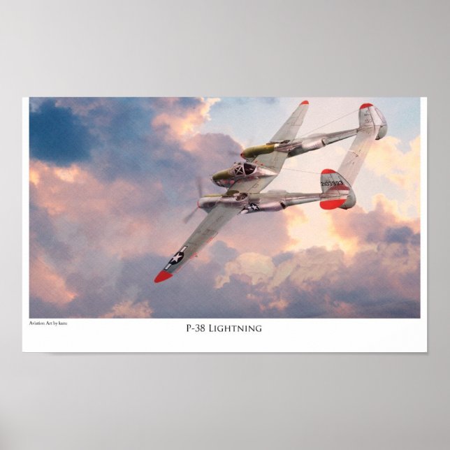 Aviation Art Poster "P-38 Lightning" (Front)