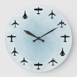 Aviation Blue Watercolor Large Clock