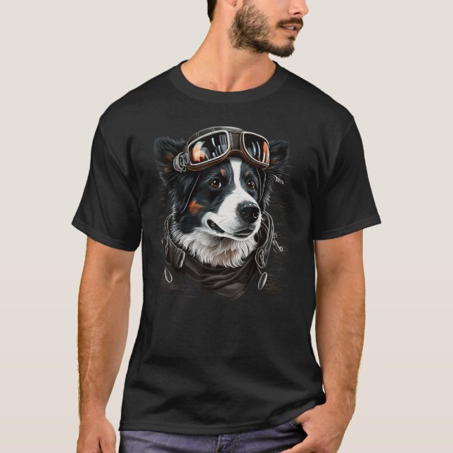 Aviation Border Collie Aeroplane Pilot on Border C T-Shirt (Front)