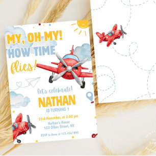 Aviation Boys Cool Blue Airplane Travel Birthday  Invitation