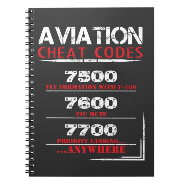 Aviation cheat codes - Funny Tshirt for pilots Notebook (Front)