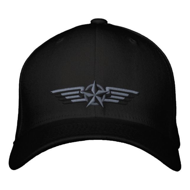 Aviation Embroidered Star Badge Pilot Wings Hat (Front)