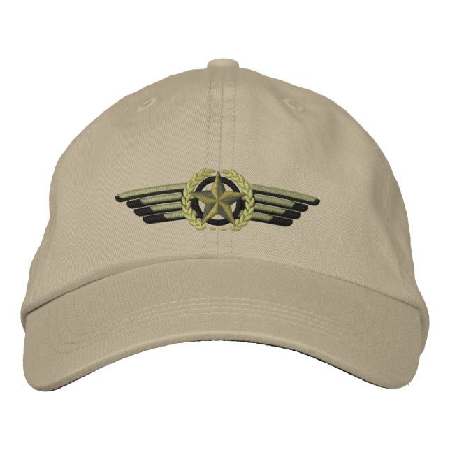 Aviation Embroidered Star Laurels Pilot Wings Hat (Front)