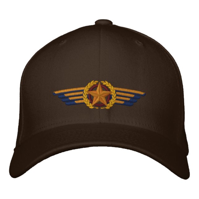 Aviation Embroidered Star Laurels Pilot Wings Hat (Front)