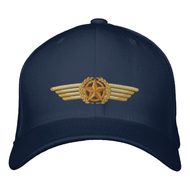 Aviation Embroidered Star Laurels Pilot Wings Hat (Front)