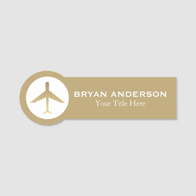 Aviation - Gold Aeroplane Name Tag (Front)