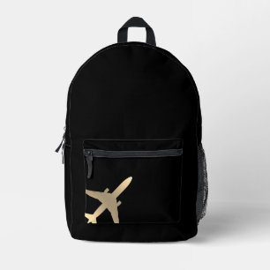 Aviation Gold Aeroplane Printed Backpack