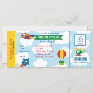 Aviation Invitation - Aeroplane Ticket Invites