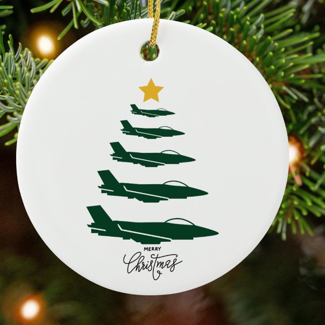 Aviation Military Aeroplane Christmas Tree Custom Ceramic Ornament (Creator Uploaded)