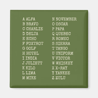 Aviation Phonetic Alphabet Magnet – Military Green