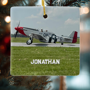 Aviation Pilot P-51 Mustang Aeroplane Photo Custom Ceramic Ornament