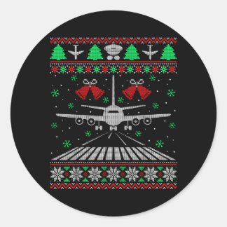 Aviation Pilots Ugly Christmas Sweater Flight Classic Round Sticker