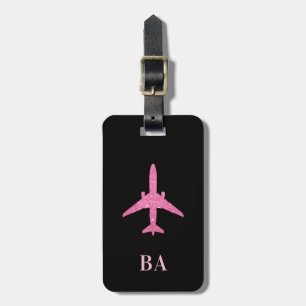 Aviation Pink Glitter Aeroplane Luggage Tag