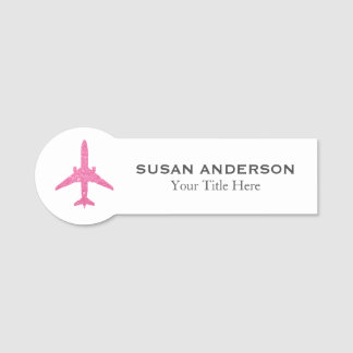 Aviation - Pink Glitter Aeroplane Name Tag