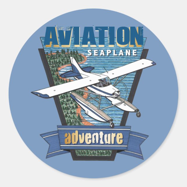 Aviation Seaplane Adventure Classic Round Sticker (Front)