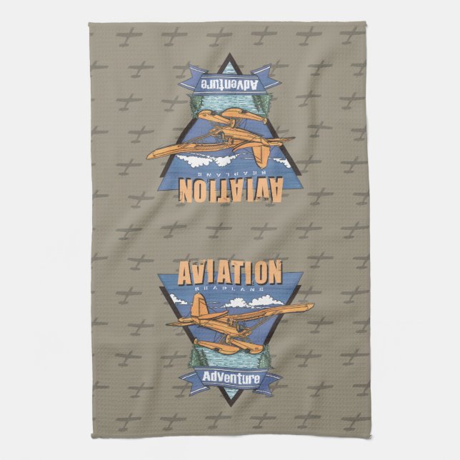 Aviation Seaplane Adventure Tea Towel (Vertical)