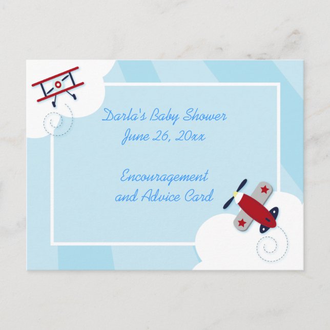 Aviator Aeroplane Baby Shower Advice Cards (Front)