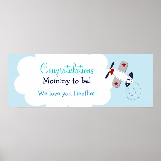 Aviator Aeroplane Custom Baby Shower Banner Print (Front)