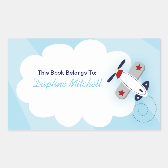 Aviator Aeroplane Custom Book Plate Sticker (Front)